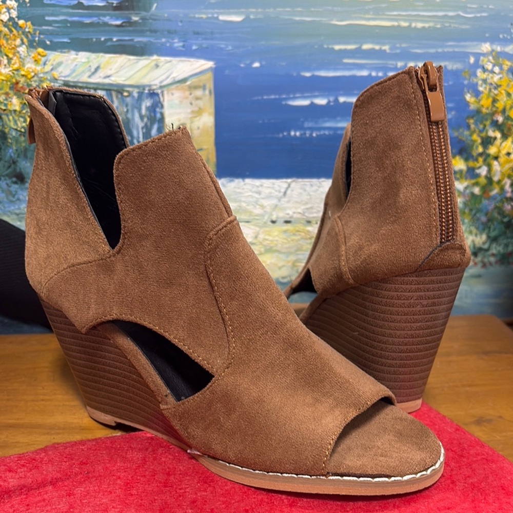 Brown Wedge faux suede Ankle Boots